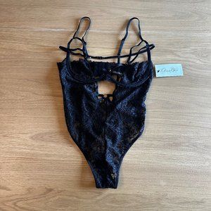 OHLALACHERI - M - Never Worn with Tags - Strappy Lace Teddy with Decorative Ring